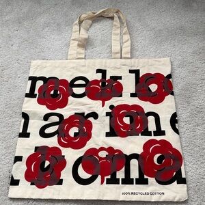 Marimekko Beige Tote with Red Floral Design